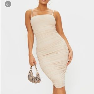 Nude strapped mid dress from Pretty Little Thing